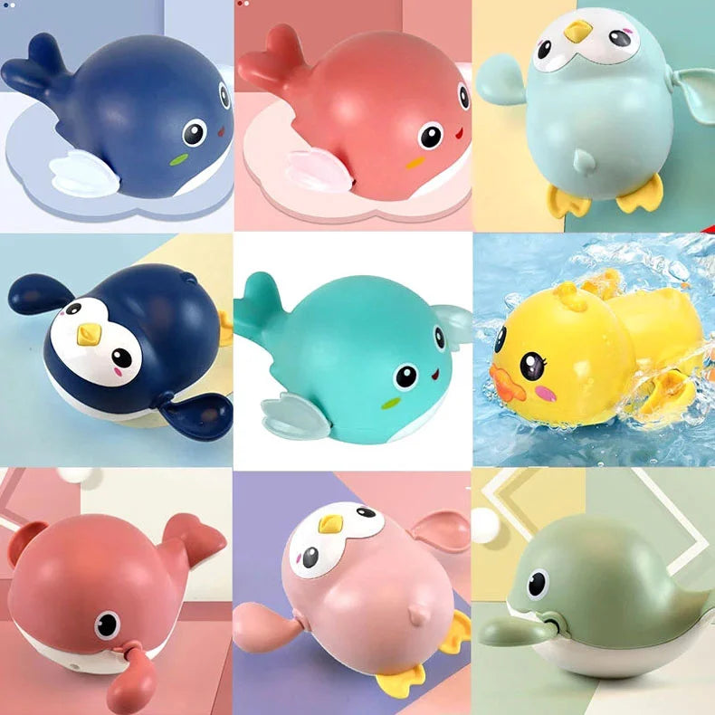 Baby Bath Toys Swimming Bathing Ducks Water Game Cartoon Animal Whale Turtle Classic Clockwork Toys For Toddler 12 24months