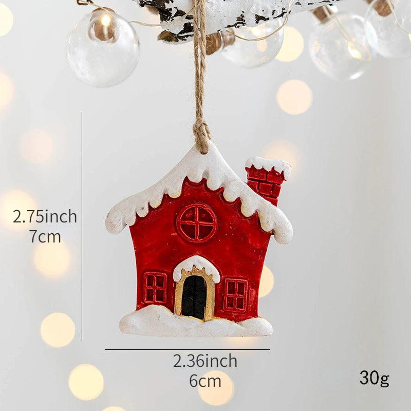 New Christmas Resin Pendant Xmas Tree Decoration Christmas Socks Gift House DIY Kids Toys Gifts Xmas Ornaments Navidad 2024