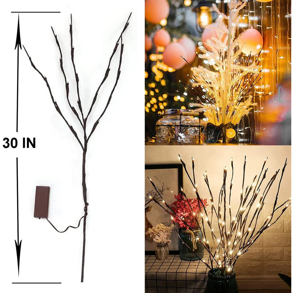 20 Bulbs LED Cherry Blossom Flower Branch Lights Lamp Tall Vase Filler Twig Lighted Branch Christmas Wedding Decorative Lights