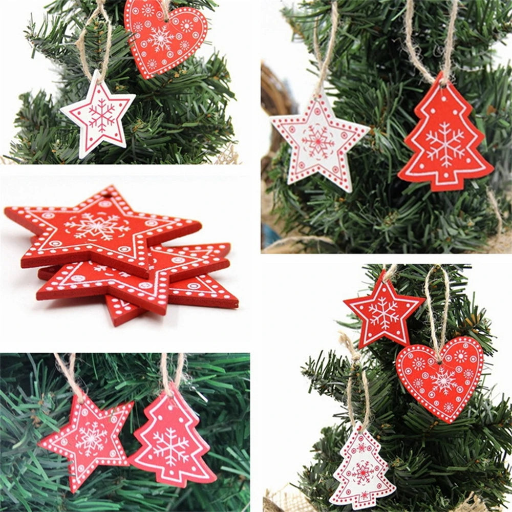 1Pcs Christmas Wooden Ornaments DIY Xmas Tree Hanging Pendants Decoration Home 2024 New Year Drop Ornament Party Decor Supplies