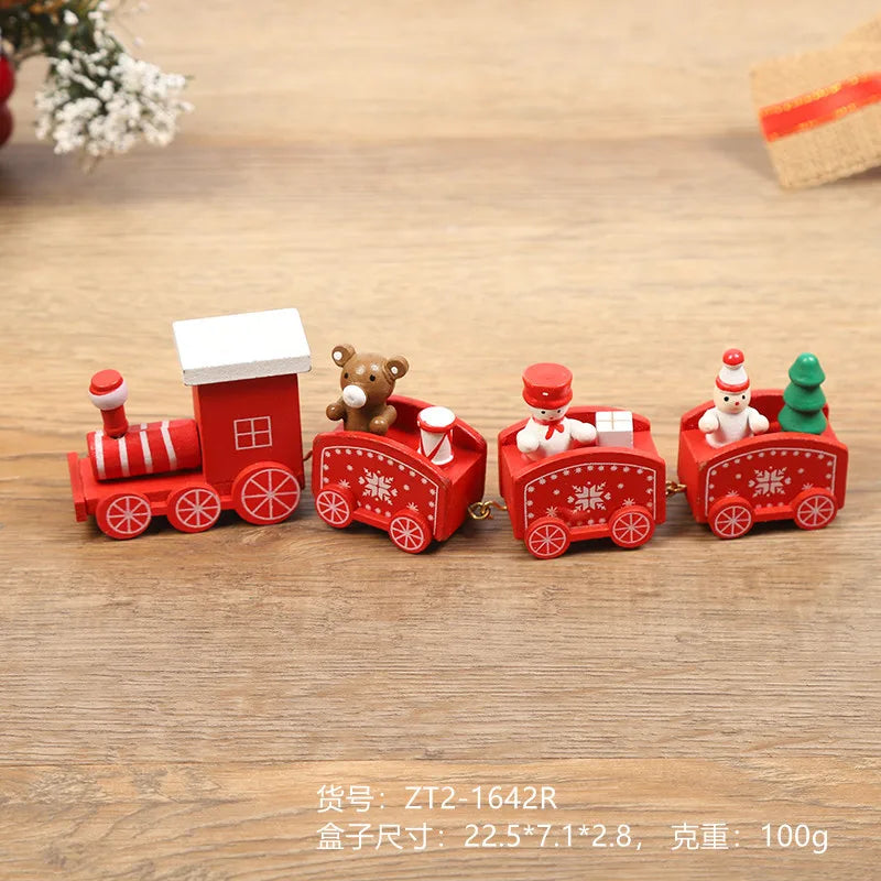 Christmas Decorations Wooden Four Section Small Train Festival Children's Gifts Toy Window Christmas Tree Ornaments Set Box