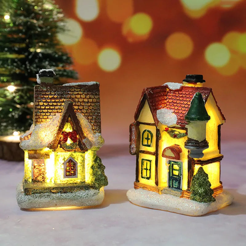 2022 LED Christmas Decorations Resin Small House Micro Landscape XMS Ornament Christmas Gift Decorative Figurines  Home Decor