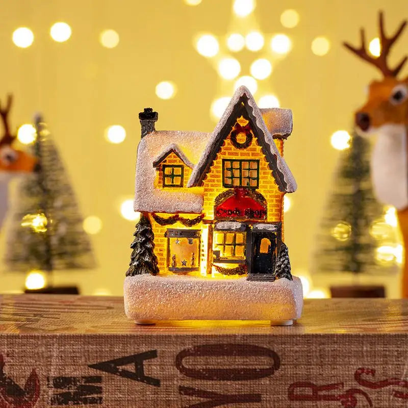 Glowing Christmas Cabin House with Led Lights Christmas Story Village Houses Festival Ornament Christmas Atmospheres Decor Props