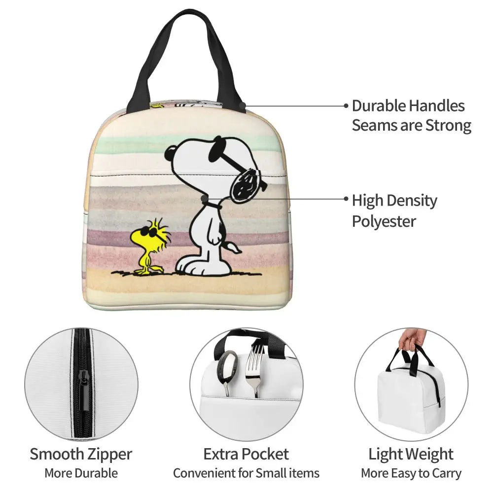 Custom Funny Cartoon Snoopy Lunch Box Waterproof Thermal Cooler Food Insulated Lunch Bag Kids For Kids Portable Picnic Tote Bags