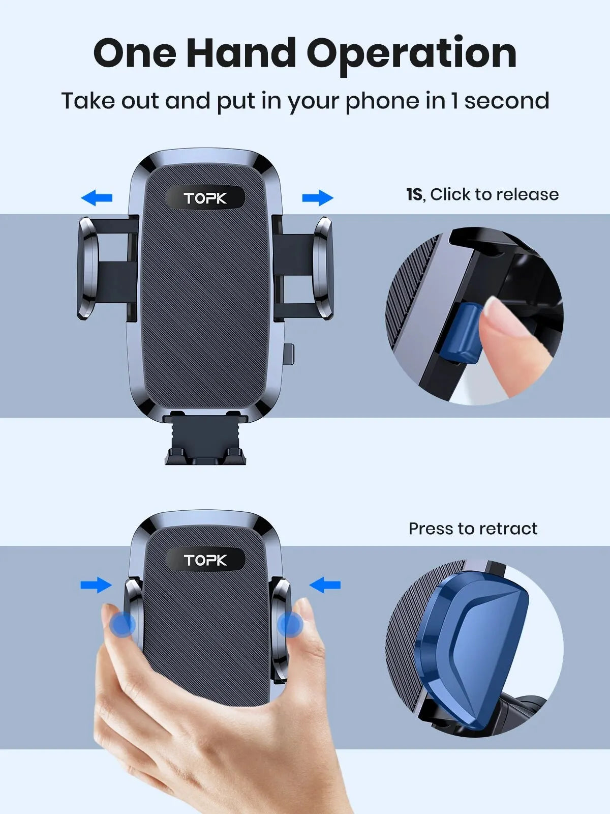 TOPK Cell Phone Holder for Car,Phone Mount Dashboard Windshield for iPhone 14 13 12 11 Pro Max,Samsung Galaxy S20+ S10 Note Plus