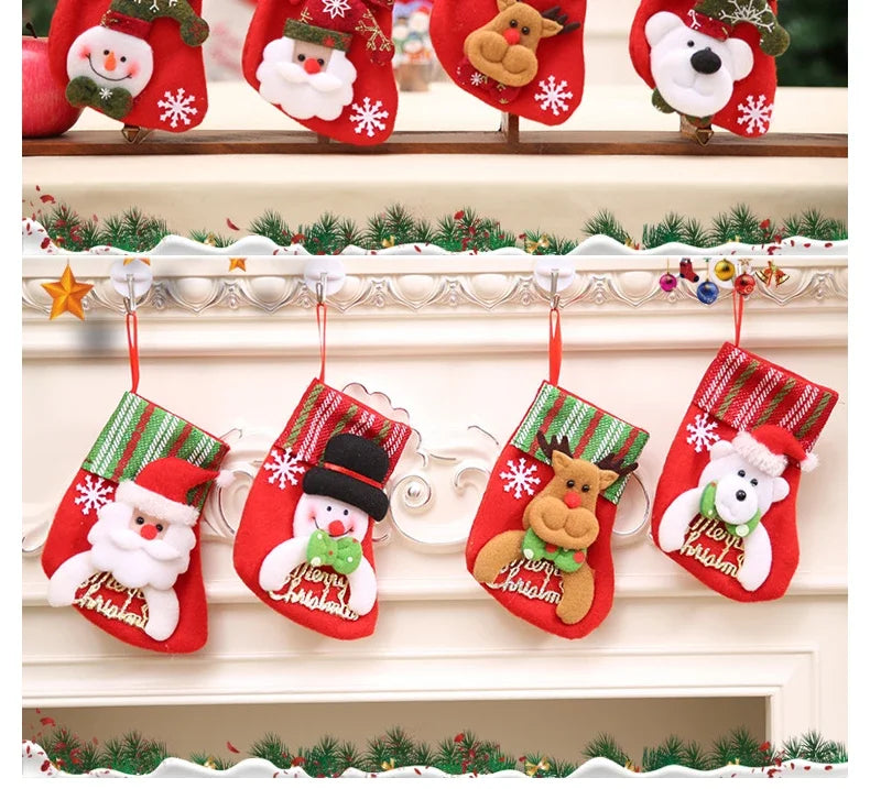 2pcs 2023 New Christmas Decoration Socks Cartoon Santa Claus Fawn Snowmen Socks Christmas Tree Hanging Ornaments Home Decoration