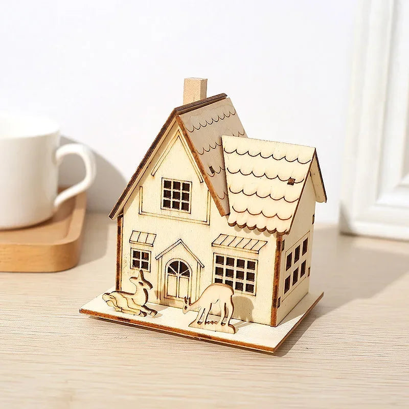 Cute Wooden House Christmas Ornaments Gifts Home Decorations Crafts Bookcase Table Desktop Tree Decoration Christmas Decoration