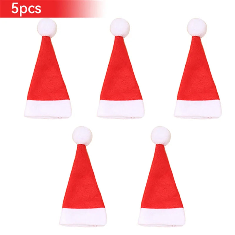 Christmas Hats 5/10Pcs Mini Lollipop Santa Claus Hats Bottle Cap Christmas Decorations For Home Dinner Party Table Candy Holder