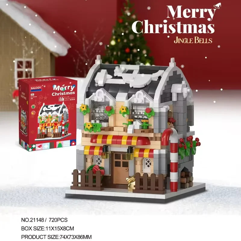 Christmas Snow House Mini Building Blocks Set Balody Coffe Candy Book Shop City View 3D Model Brick Boys Toys Children Xmas Gift