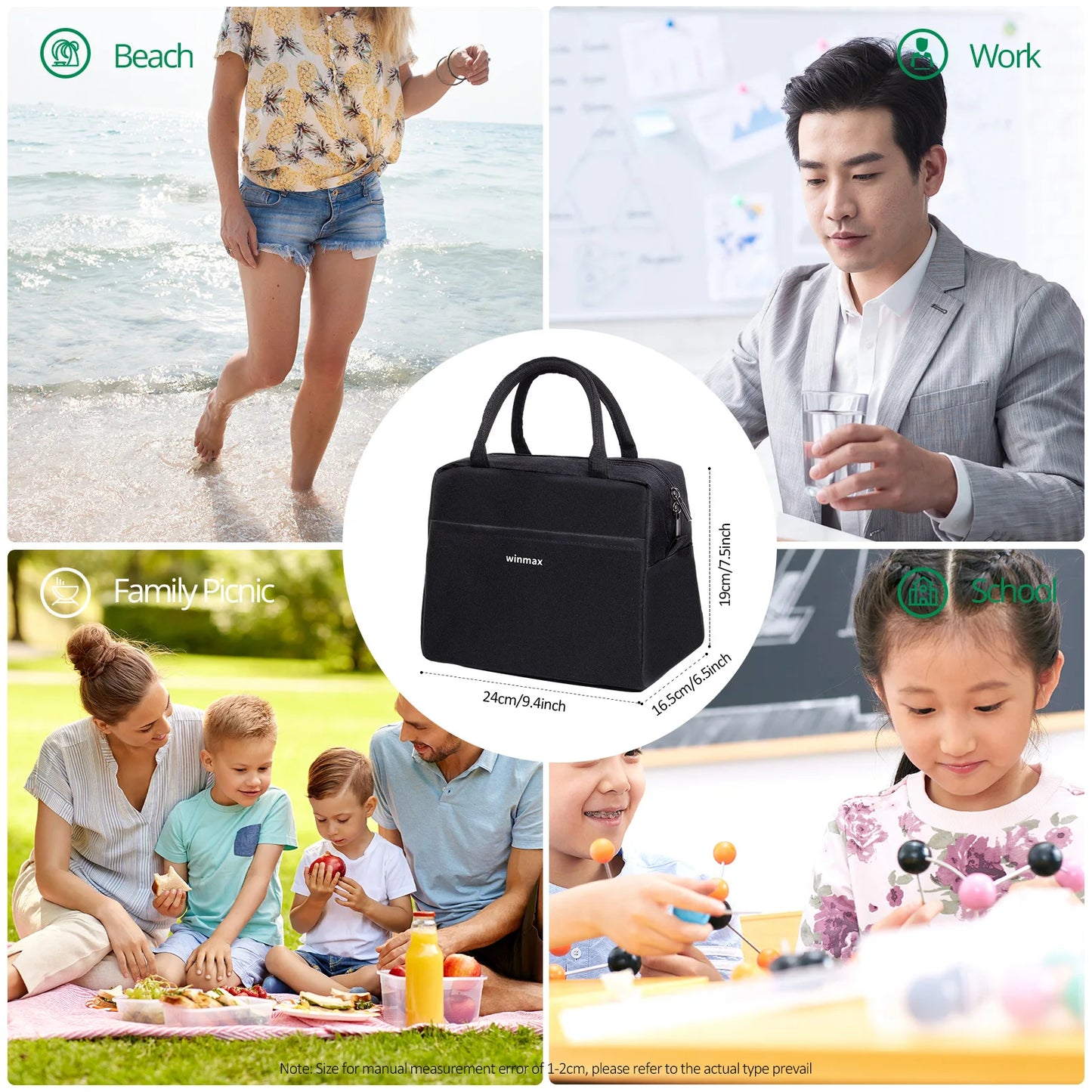 Lunch Box Thermal Bag Portable Waterproof Durable Wide Opening Suitable for Women's Work or Family Picnics