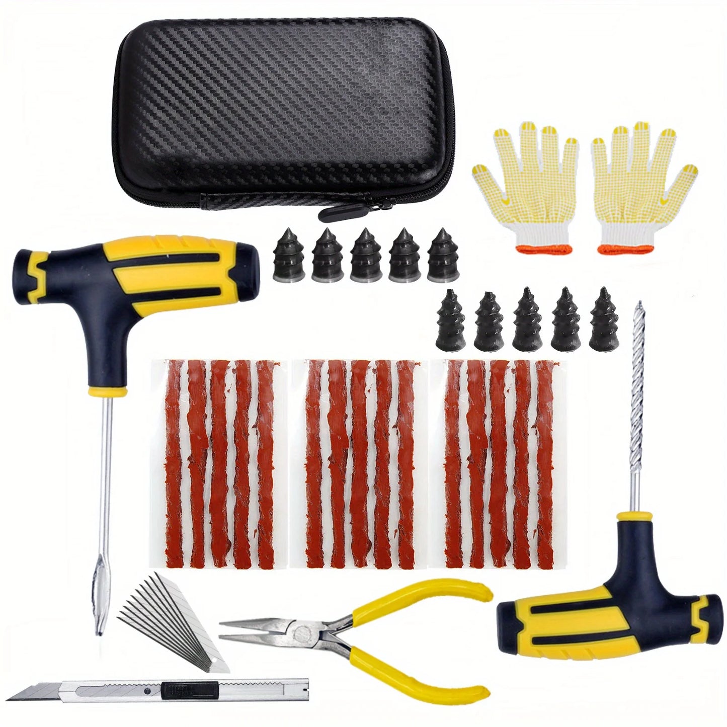 23pcs/42pcs Car Tire Repair Kit, Puncture Plug Tools Tyre Puncture Emergency For Tire Strips Stirring Glue Repair Tool Kit