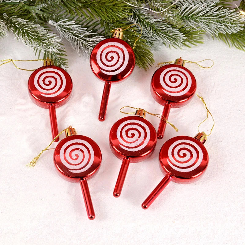 6Pcs Christmas Red Candy Crutch Lollipop Xmas Tree Hanging Pendant Ornaments 2024 New Year Gift Christmas Home Decoration 2023