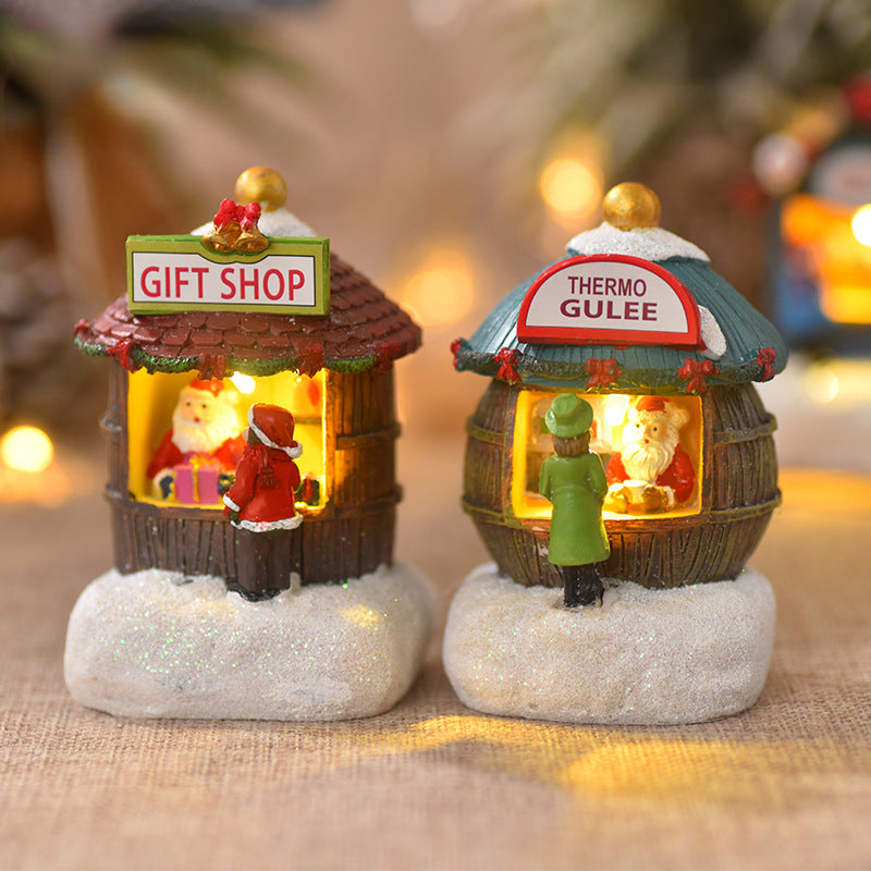 Christmas Resin Crafts Christmas Village Luminous Music Small House Snowman LED Lights Holiday Gift Home Decor Ornaments 2024