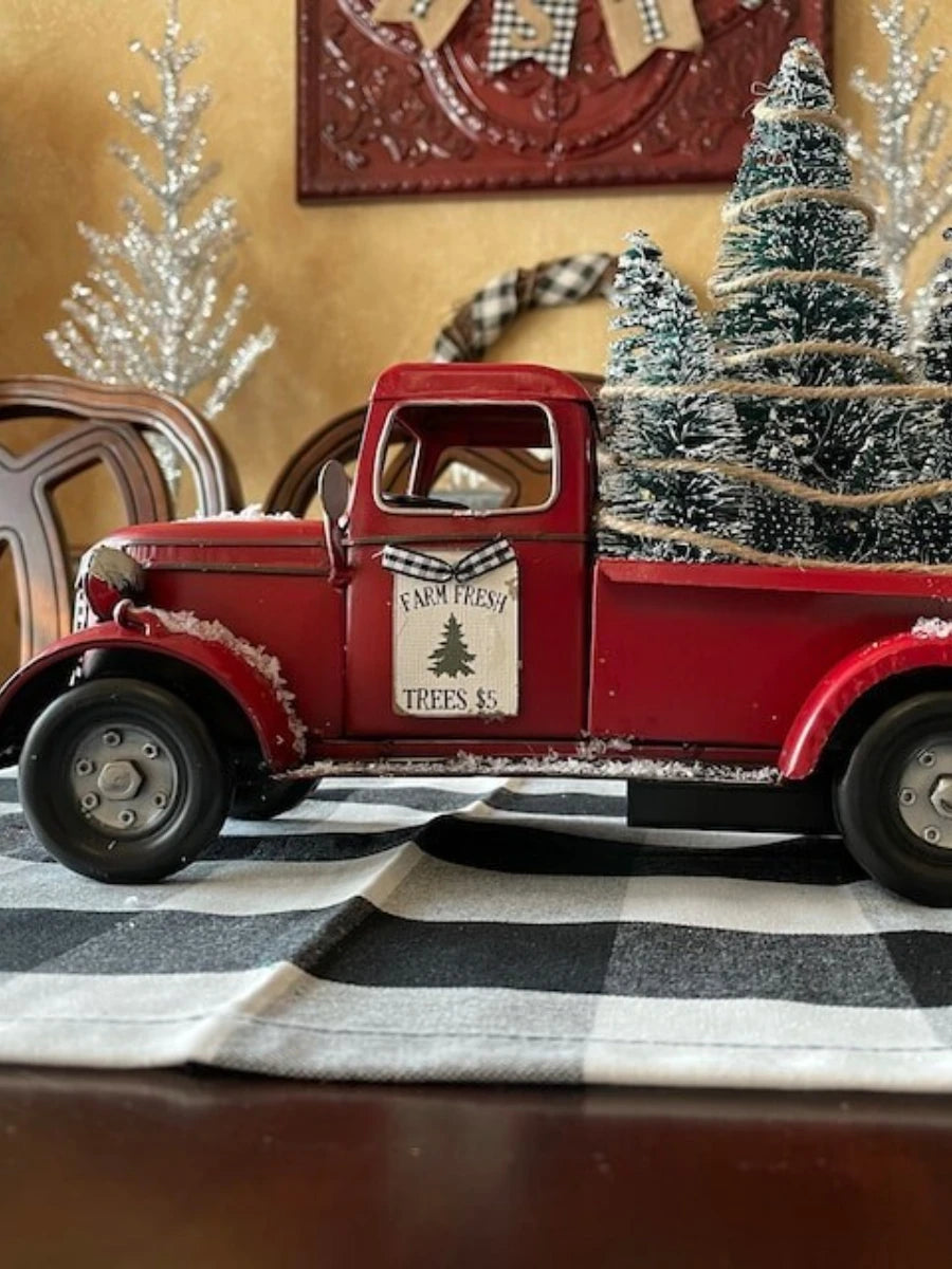 Home Decor Christmas Red Truck Automobile Car with Lights Boy Gift Resin Ornament Craft Waterproof Garden Yard Tree Decoration