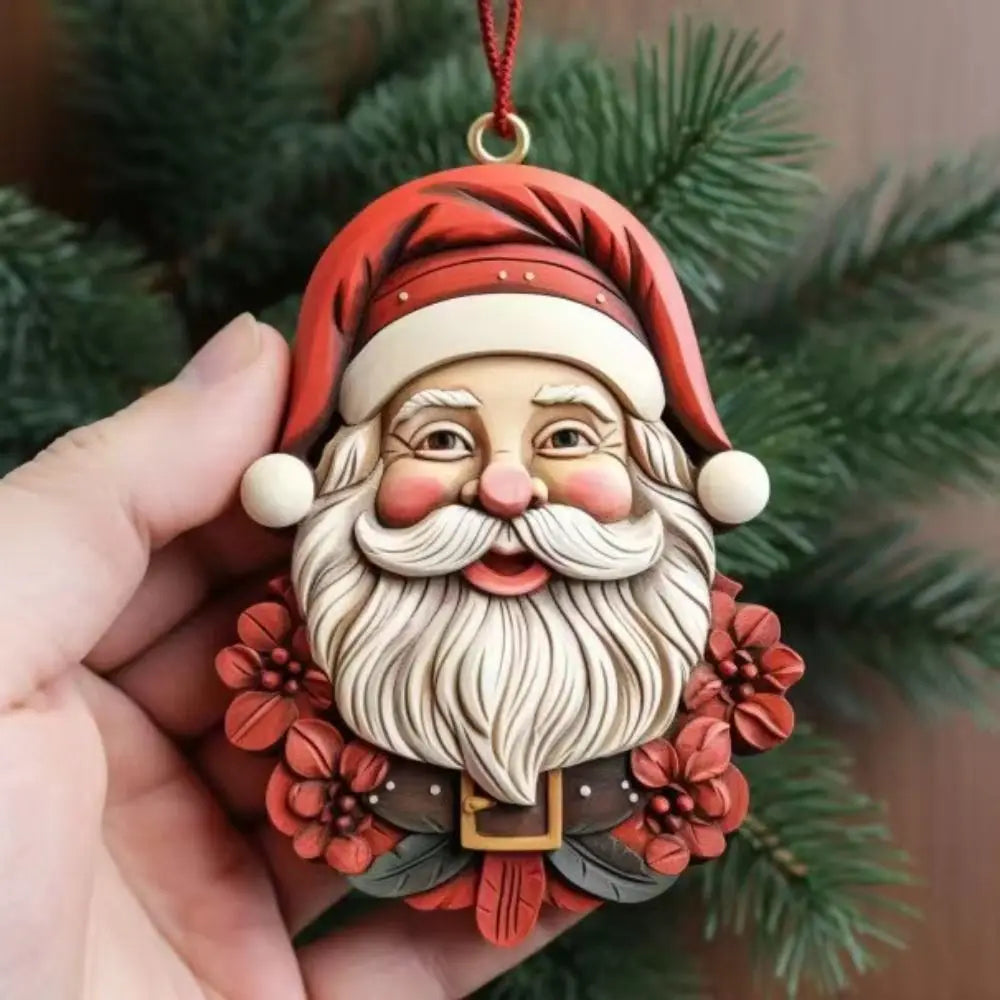 Colorful 2D Santa Hanging Ornament Santa Claus Cartoon Christmas Tree Pendant Hanging Acrylic Car Acrylic Keychain Christmas