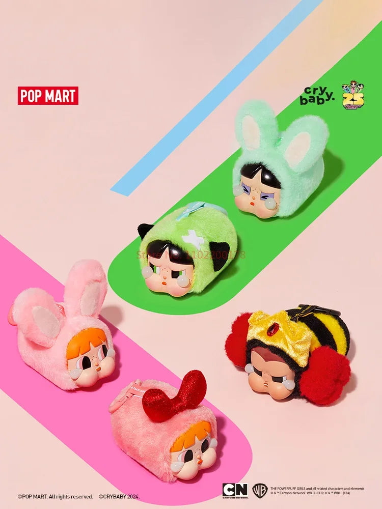 Original Crybaby X The Powerpuff Girls Figure Pendant Enamel Face Kawaii Plush Keychain Anime Model Cute Figurine Bag Ornament