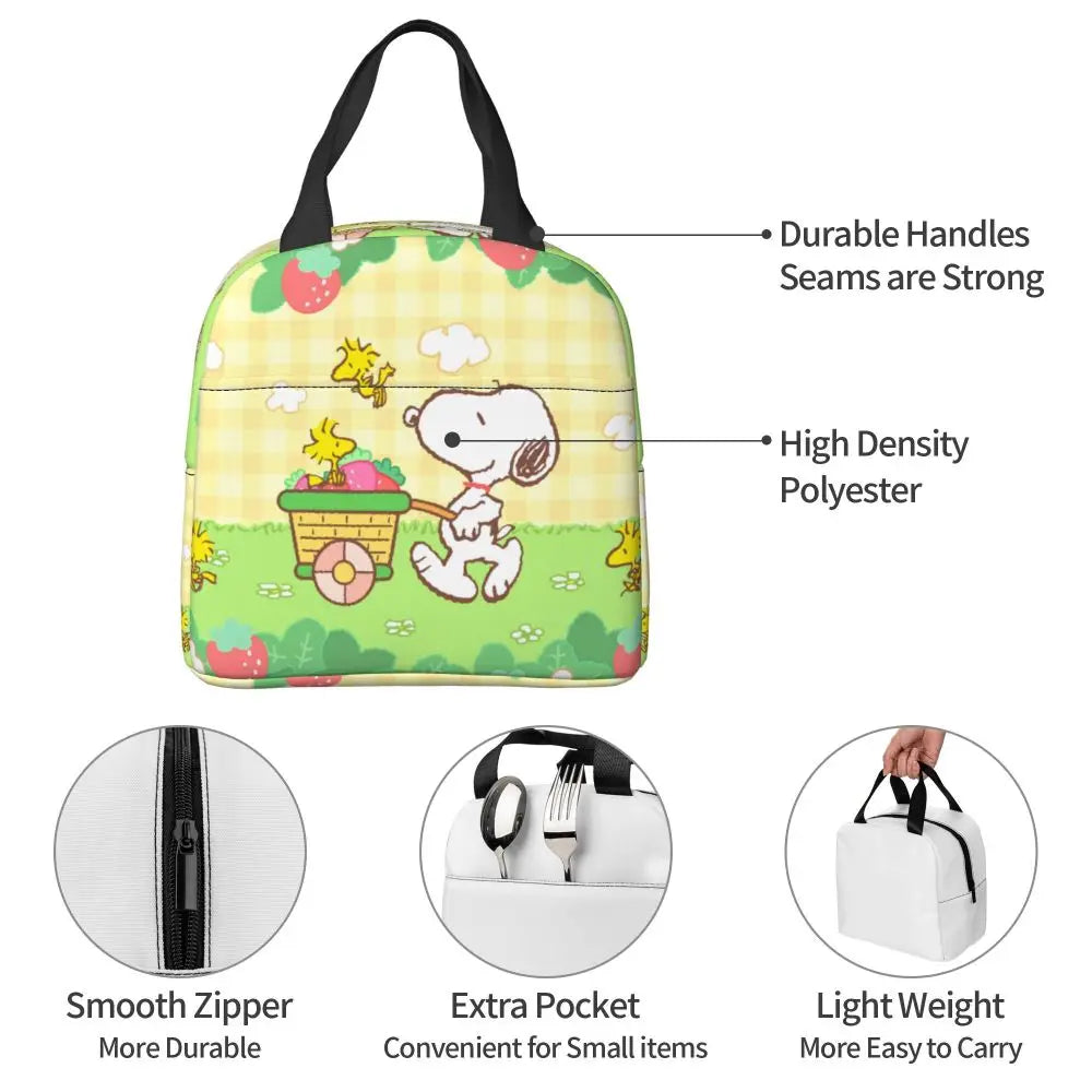 Custom Funny Cartoon Snoopy Lunch Box Waterproof Thermal Cooler Food Insulated Lunch Bag Kids For Kids Portable Picnic Tote Bags