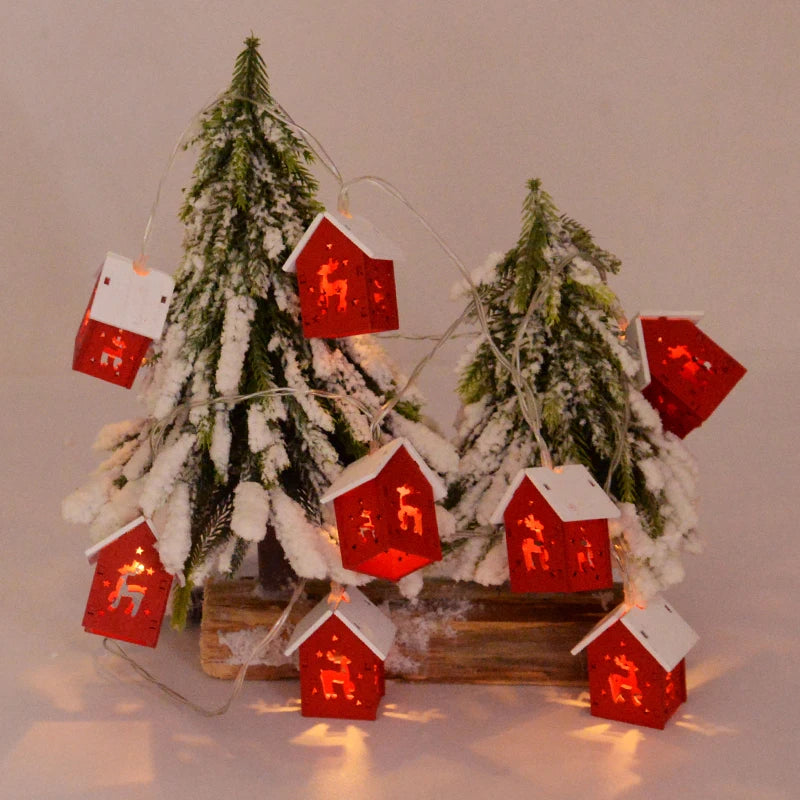 Christmas Wooden House LED String Light Xmas Tree Hanging Ornament 2024 Christmas Decoration For Home Kids New Year Gift Navidad