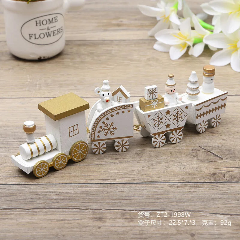 Christmas Decorations Wooden Four Section Small Train Festival Children's Gifts Toy Window Christmas Tree Ornaments Set Box