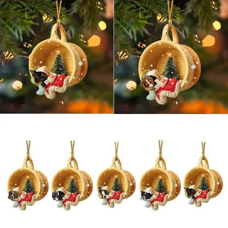 Cute Puppy Acrylic Christmas Pendant, Christmas Tree Ornaments Christmas Decorations for Home 2024 Gifts New Year Room Decor