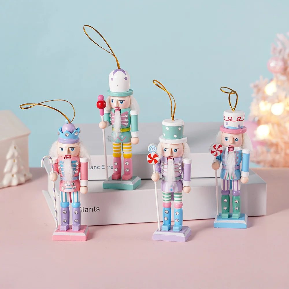 4Pcs Candy Series Nutcracker Puppet Christmas Tree Pendant Wooden Handicraft Soldier Home Desktop Ornament New Year Decoration