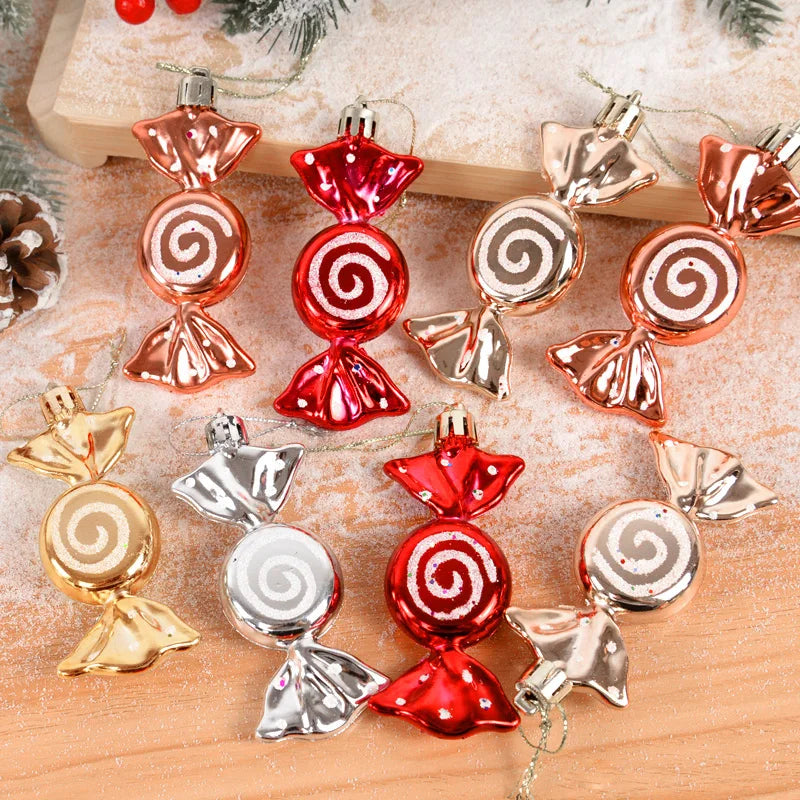 6pcs/box Christmas Candy Pendant Xmas Tree Hanging Ornaments Christmas Decorations For Home 2023 Navidad Noel New Year Kids Gift