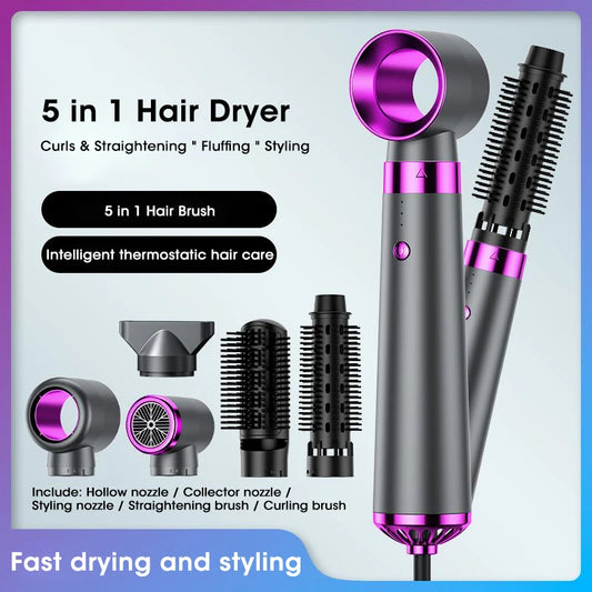 Electric Hair Dryer 5 in 1 Multifunctional Hair Straightener Negative Ion Hair Care Curler Blow Dryer Styling Set Strong Wind