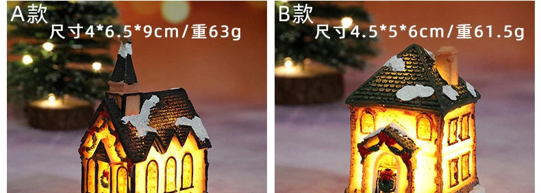 2022 LED Christmas Decorations Resin Small House Micro Landscape XMS Ornament Christmas Gift Decorative Figurines  Home Decor