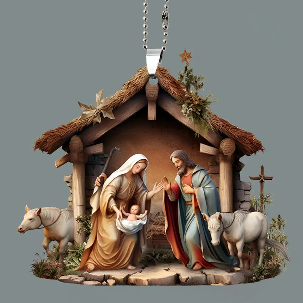 2024 New 3D Christmas Nativity Scene Ornaments Easter Acrylic Car Hanging Christmas Tree Decoration For 2024 New Year