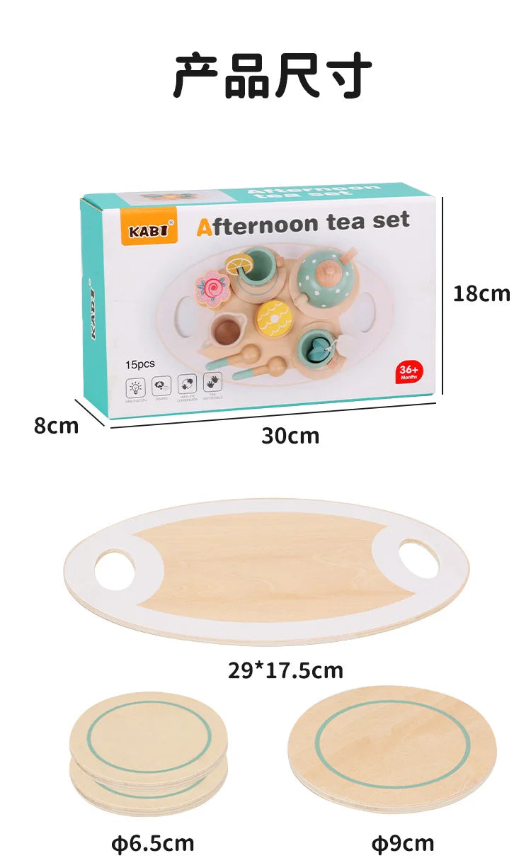 Wooden Simulation Dessert Rack Afternoon Tea Set Toy Pretend Play Food Learning Role Play Game Early Educational Puzzle Toys