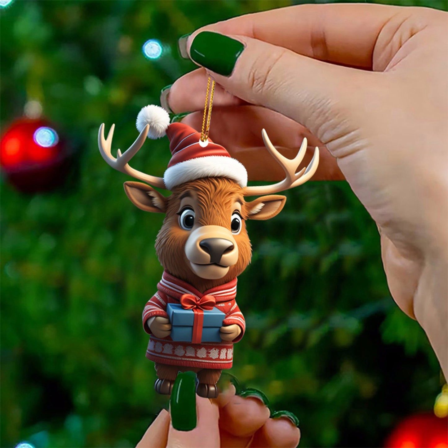 Cartoon Christmas Deer Car Hanging Decor Christmas Tree Pendant 2023 Home Xmas Party Decoration For 2024 New Year Decor Gifts