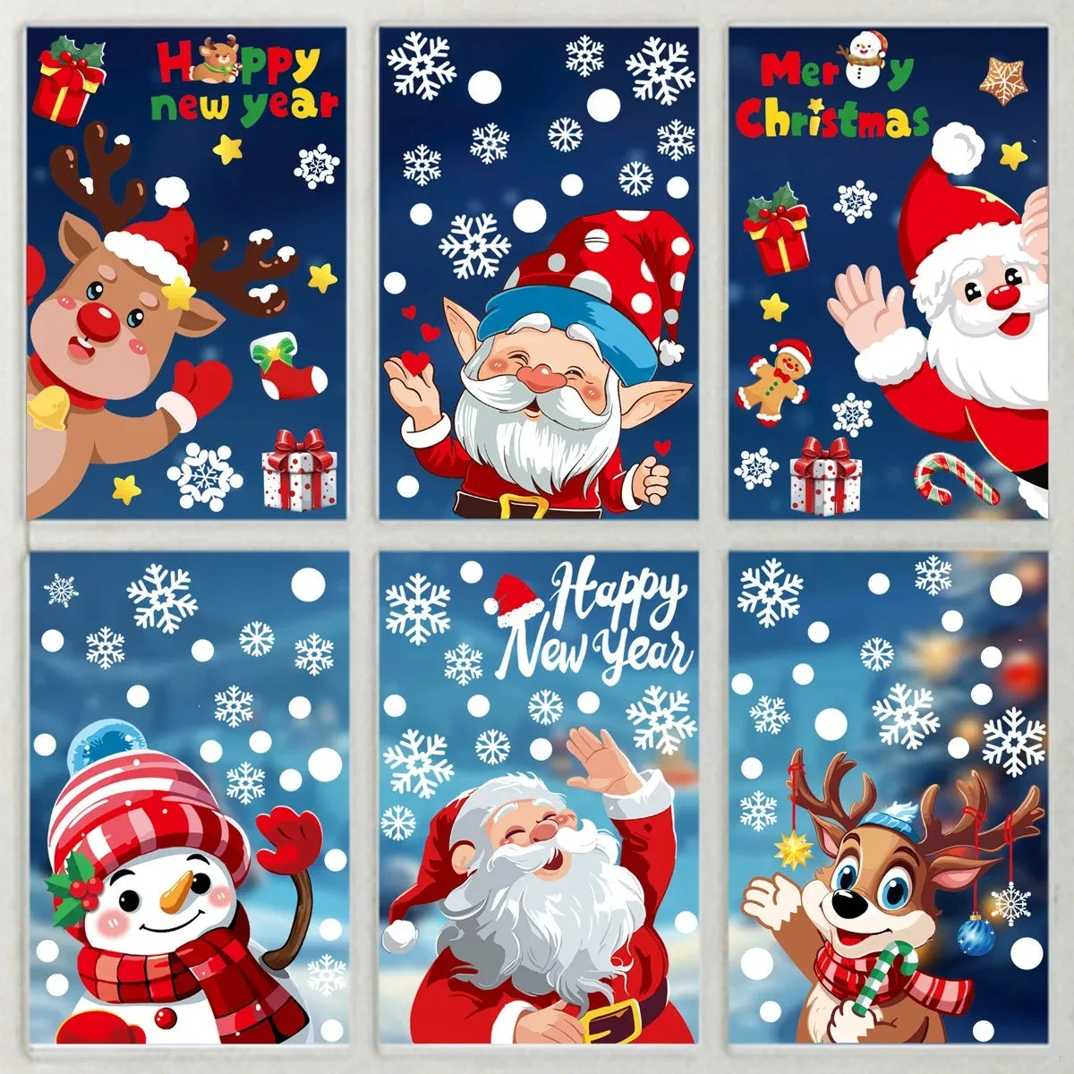 2025 Santa Claus Reindeer Window Glass Stickers Snowman Snowflake Electrostatic Wall Sticker Merry Christmas Decor for Home Noel