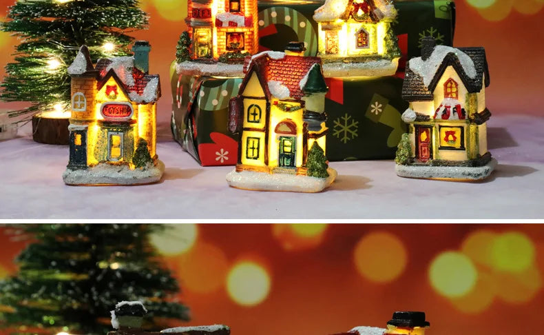 2022 LED Christmas Decorations Resin Small House Micro Landscape XMS Ornament Christmas Gift Decorative Figurines  Home Decor