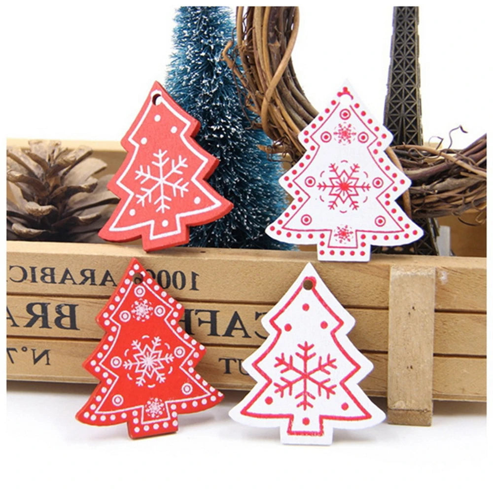 1Pcs Christmas Wooden Ornaments DIY Xmas Tree Hanging Pendants Decoration Home 2024 New Year Drop Ornament Party Decor Supplies