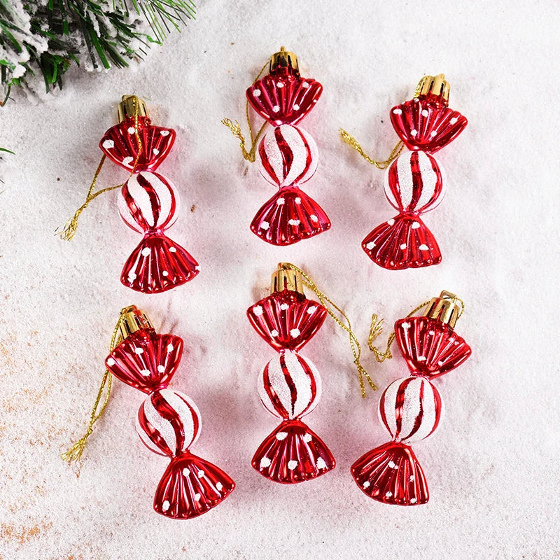 6Pcs Christmas Red Candy Crutch Lollipop Xmas Tree Hanging Pendant Ornaments 2024 New Year Gift Christmas Home Decoration 2023