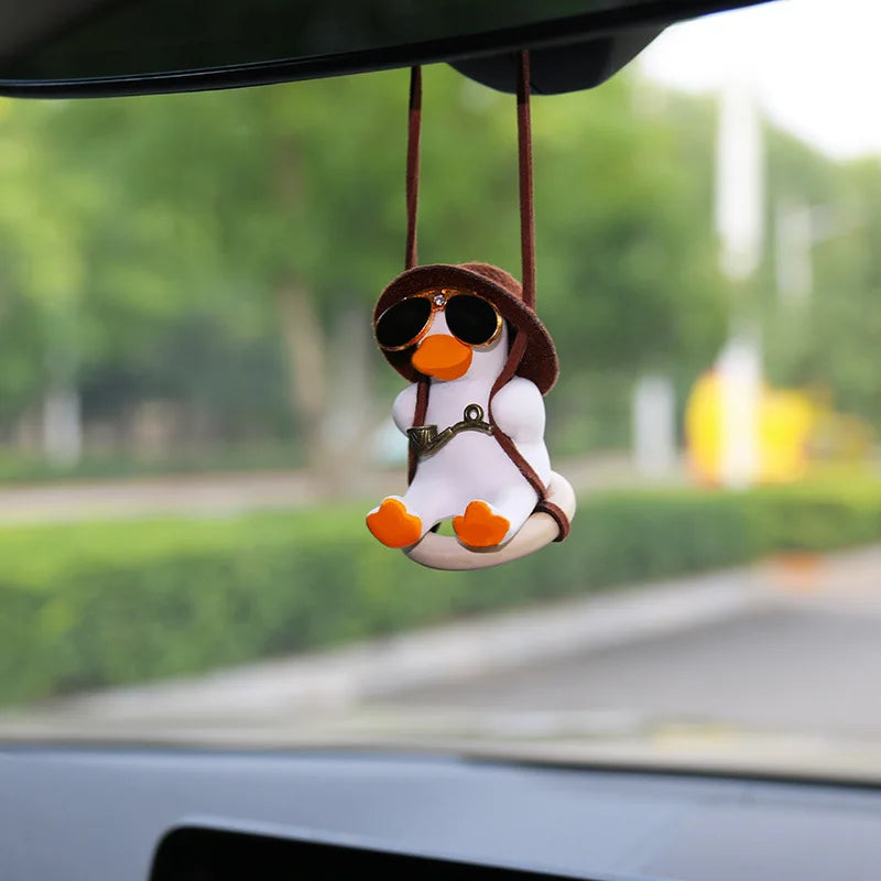 Anime Pink Swing Duck Car Decoration Pendant Cute Auto Rearview Mirror Hanging Ornament For Women Car Ineriror Accessories